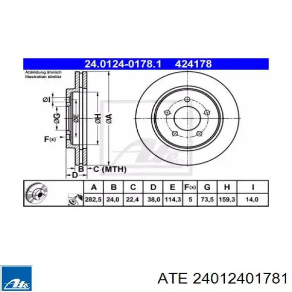 Передние тормозные диски 24012401781 ATE