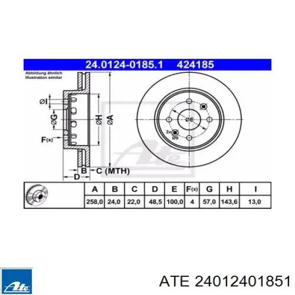 Передние тормозные диски 24012401851 ATE