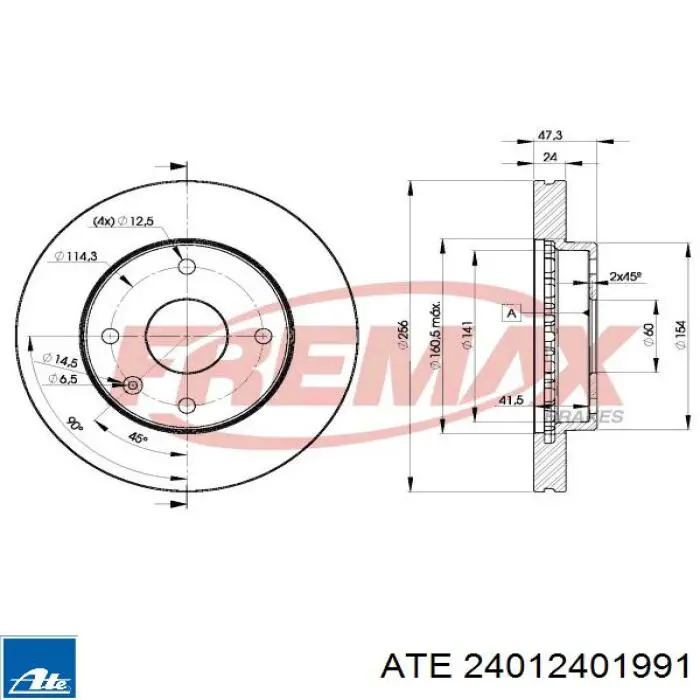 Тормоз дисковый передний ATE 24012401991 цена, от 35.23 USD