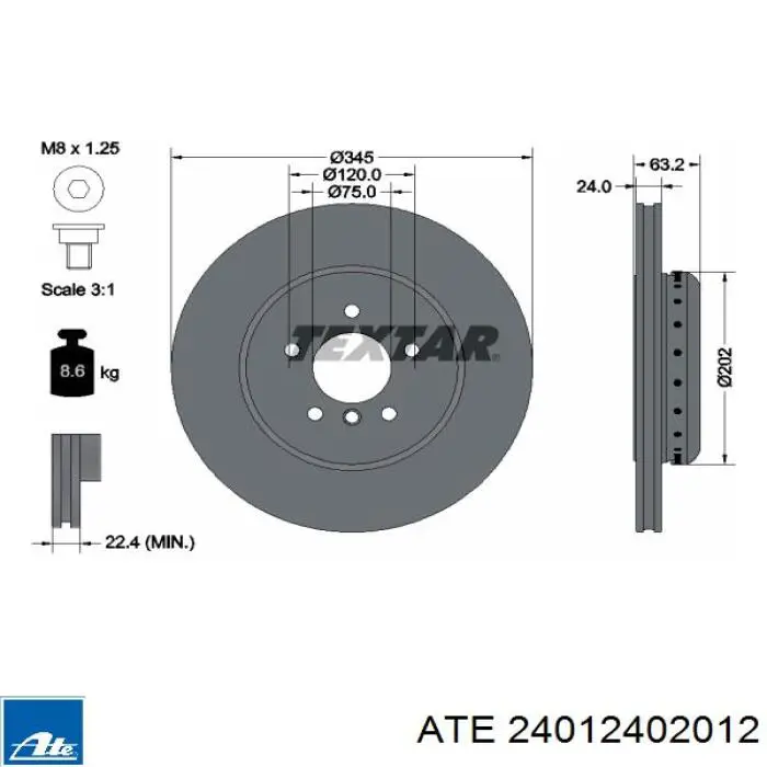 Задний тормозной диск ATE 24012402012 цена, от 70.65 USD