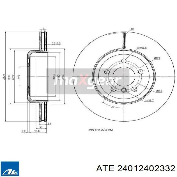 Задний тормозной диск ATE 24012402332 цена, от 177.79 USD