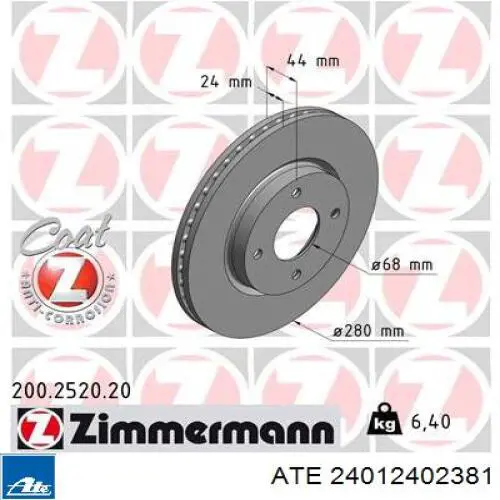 Тормоз дисковый передний ATE 24012402381 цена, от 38.88 USD