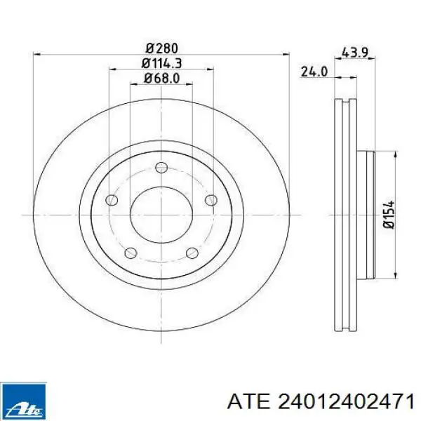 Тормоз дисковый передний ATE 24012402471 цена, от 59.77 USD
