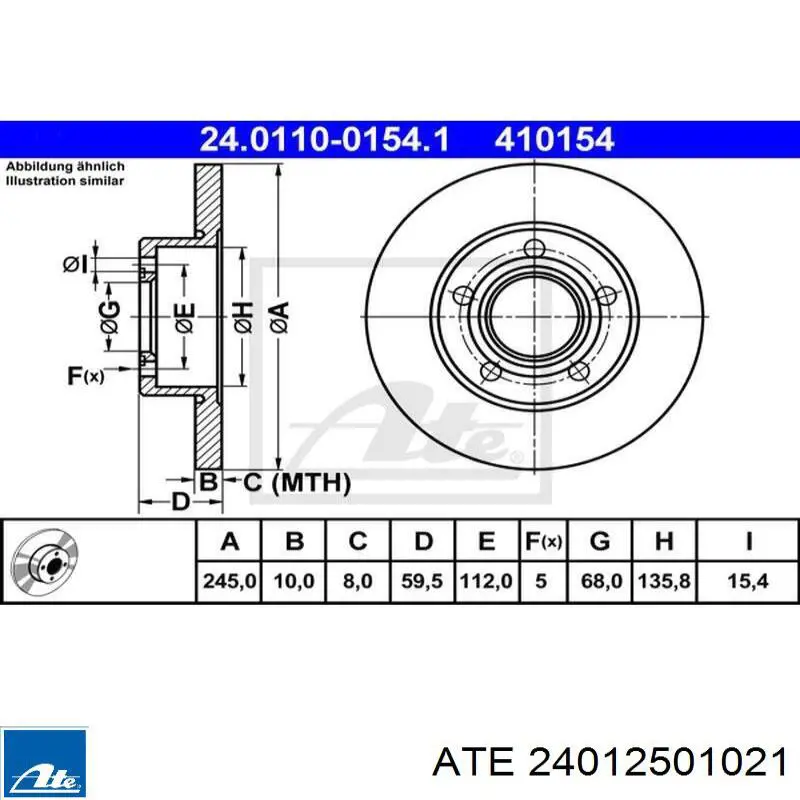 Тормоз дисковый передний ATE 24012501021 цена, от 33.55 USD