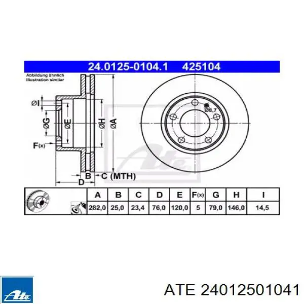 24012501041 ATE диск тормозной передний