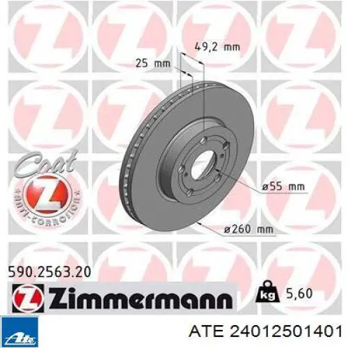 Тормоз дисковый передний ATE 24012501401 цена, от 33.41 USD