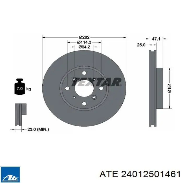 Тормоз дисковый передний ATE 24012501461 цена, от 38.96 USD