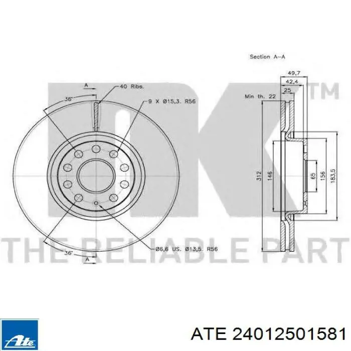 Передние тормозные диски 24012501581 ATE