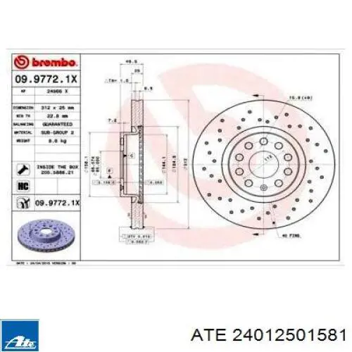 Передний тормозной диск ATE 24012501581