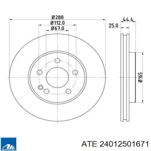 Тормоз дисковый передний ATE 24012501671 цена, от 50.40 USD