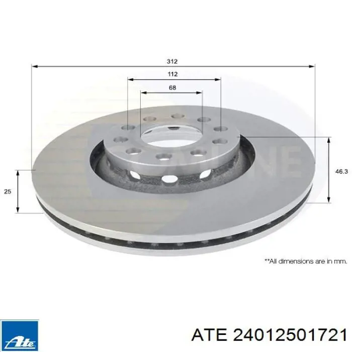 Тормоз дисковый передний ATE 24012501721 цена, от 49.62 USD