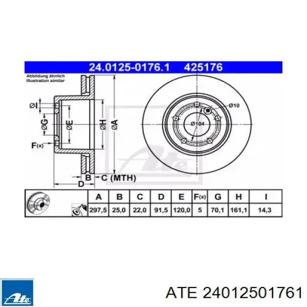 Передние тормозные диски 24012501761 ATE