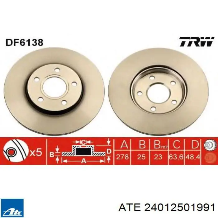 Тормоз дисковый передний ATE 24012501991 цена, от 70.79 USD