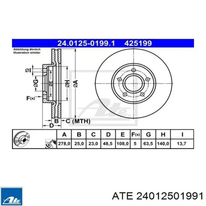 Купить 24012501991 ATE Ротор тормозной