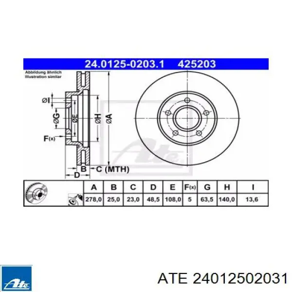 24.0125-0203.1 ATE передние тормозные диски
