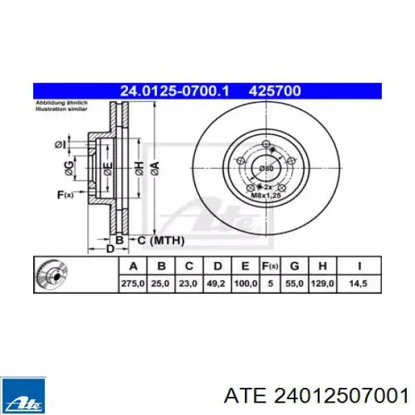 Тормоз дисковый передний ATE 24012507001 цена, от 41.57 USD