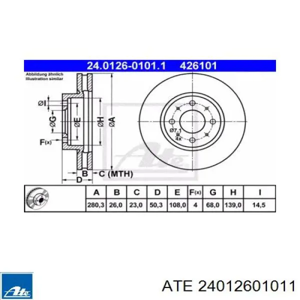 Передние тормозные диски 24012601011 ATE