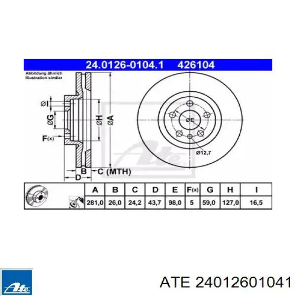 24012601041 ATE диск тормозной передний
