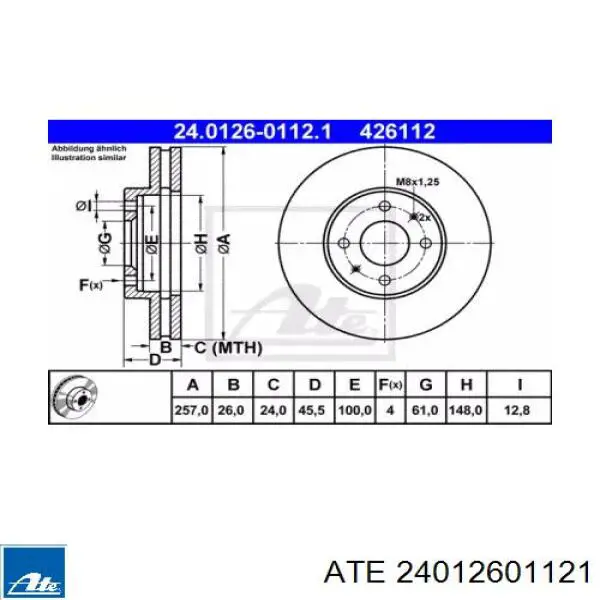 24012601121 ATE диск тормозной передний