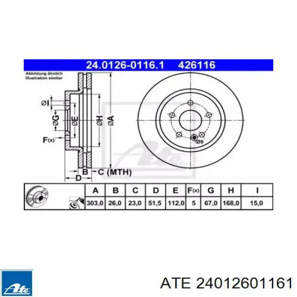 Передние тормозные диски 24012601161 ATE