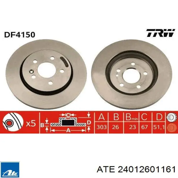 Тормоз дисковый передний ATE 24012601161 цена, от 47.96 USD
