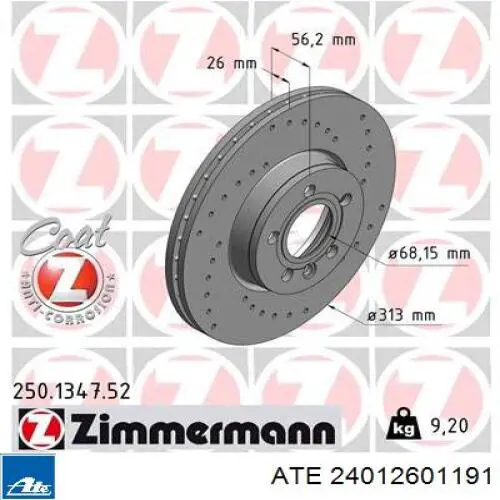 Купить 24012601191 ATE Ротор тормозной