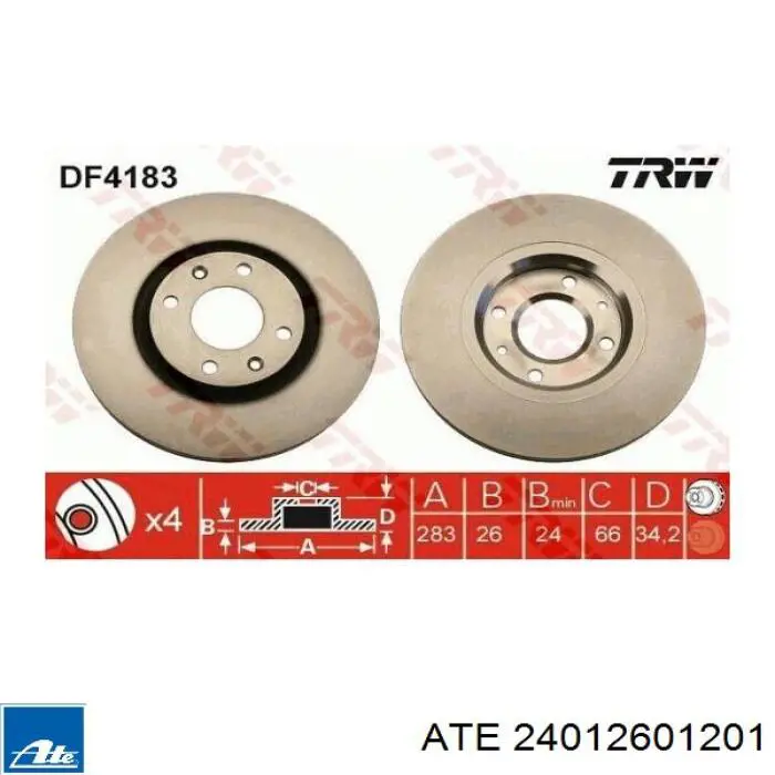 Тормоз дисковый передний ATE 24012601201 цена, от 44.99 USD