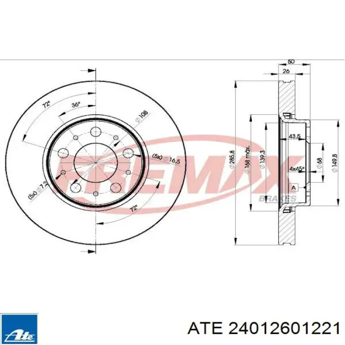 Передний тормозной диск ATE 24012601221