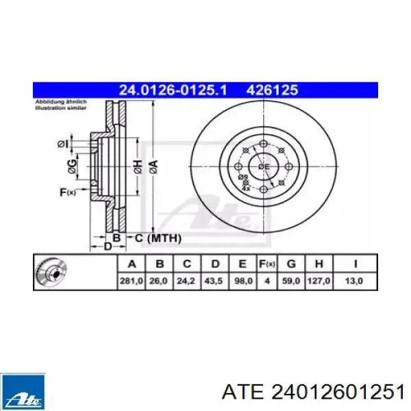 24012601251 ATE диск тормозной передний