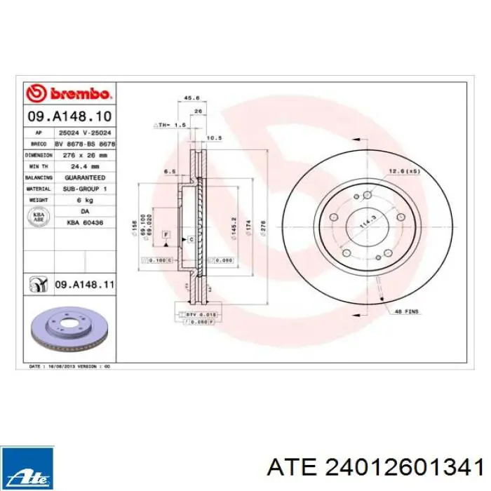 Передний тормозной диск ATE 24012601341