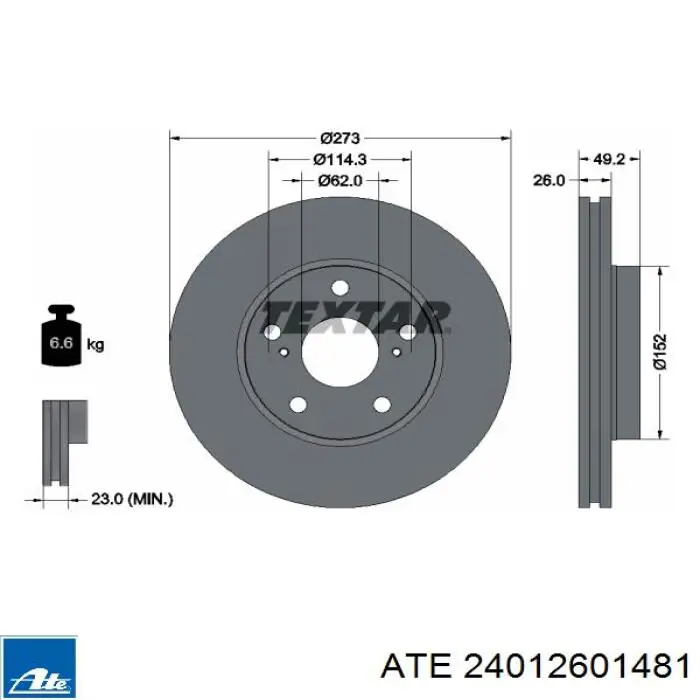 Тормоз дисковый передний ATE 24012601481 цена, от 65.46 USD