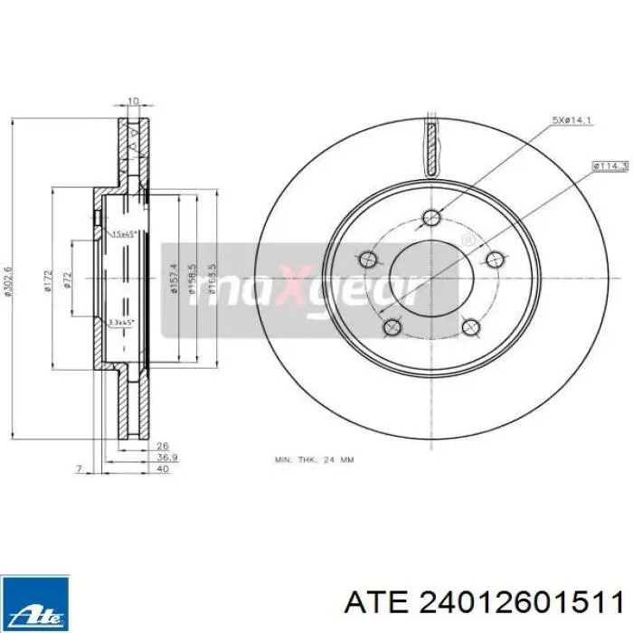 Тормоз дисковый передний ATE 24012601511 цена, от 71.90 USD