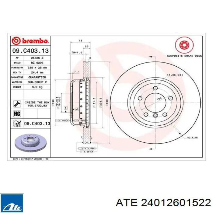 Передний тормозной диск ATE 24012601522
