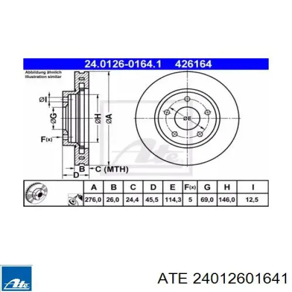 Тормоз дисковый передний ATE 24012601641 цена, от 48.68 USD