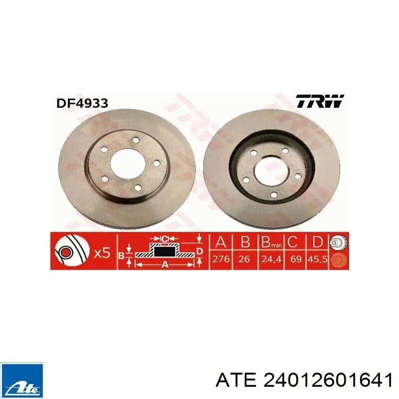 Тормоз дисковый передний ATE 24012601641 цена, от 48.68 USD