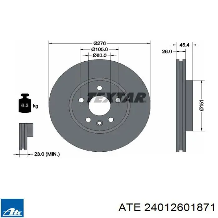Тормоз дисковый передний ATE 24012601871 цена, от 85.33 USD