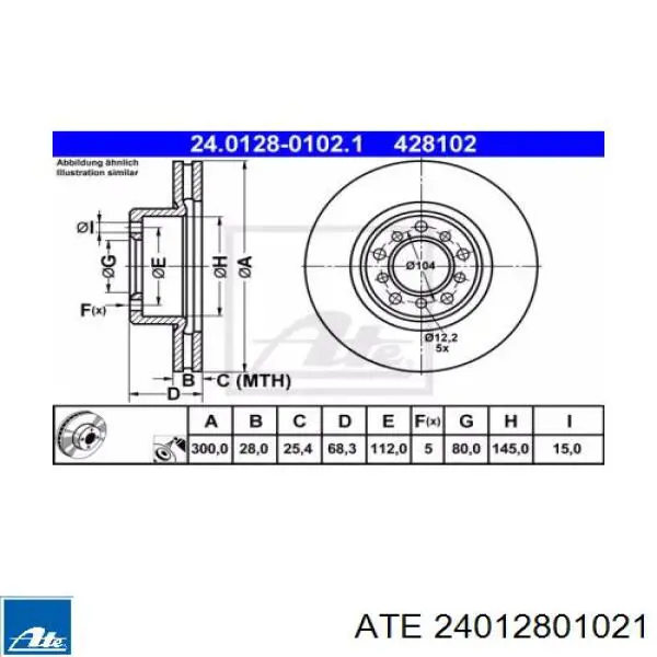 Передние тормозные диски 24012801021 ATE