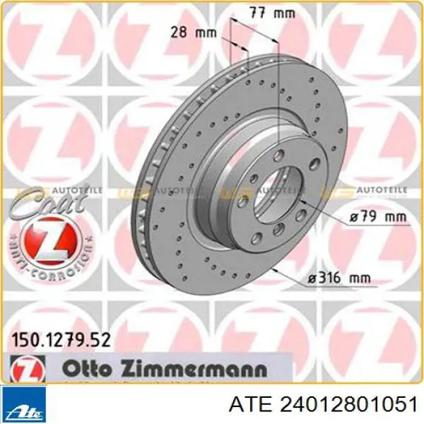 Тормоз дисковый передний ATE 24012801051 цена, от 66.82 USD