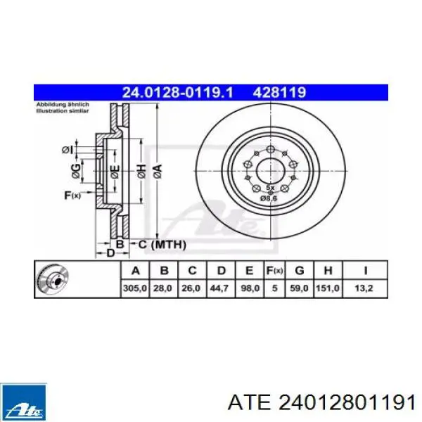 24012801191 ATE диск тормозной передний