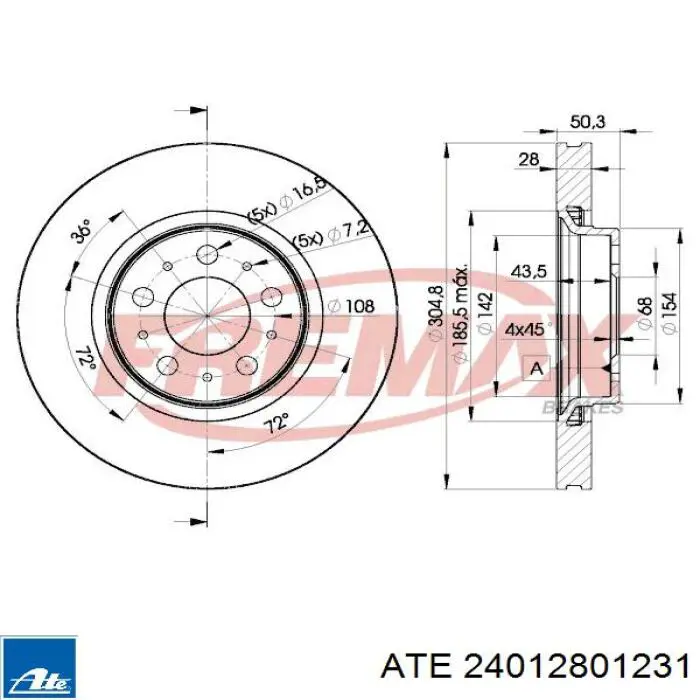 Тормоз дисковый передний ATE 24012801231 цена, от 61.20 USD