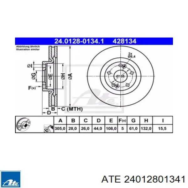 Передние тормозные диски 24012801341 ATE