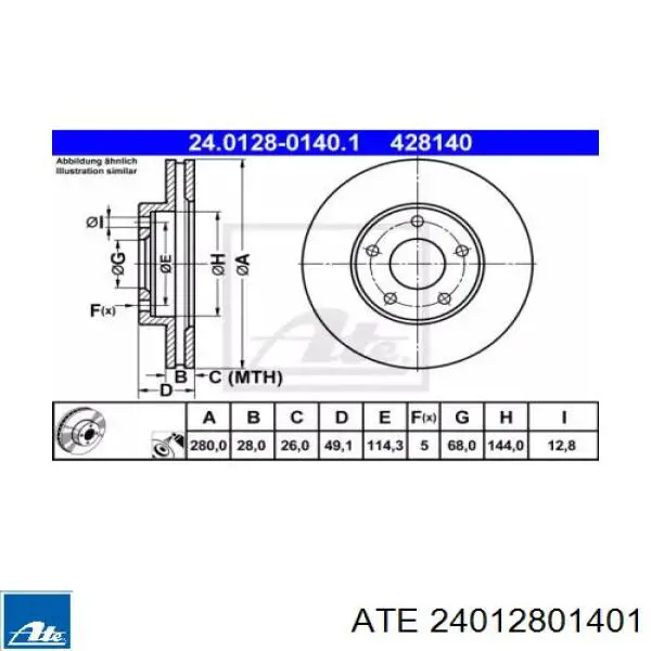 Передние тормозные диски 24012801401 ATE