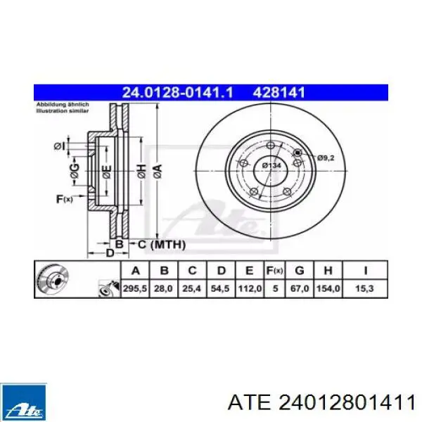 24012801411 ATE диск тормозной передний
