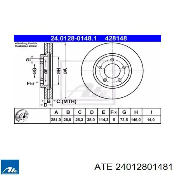 24.0128-0148.1 ATE диск тормозной передний