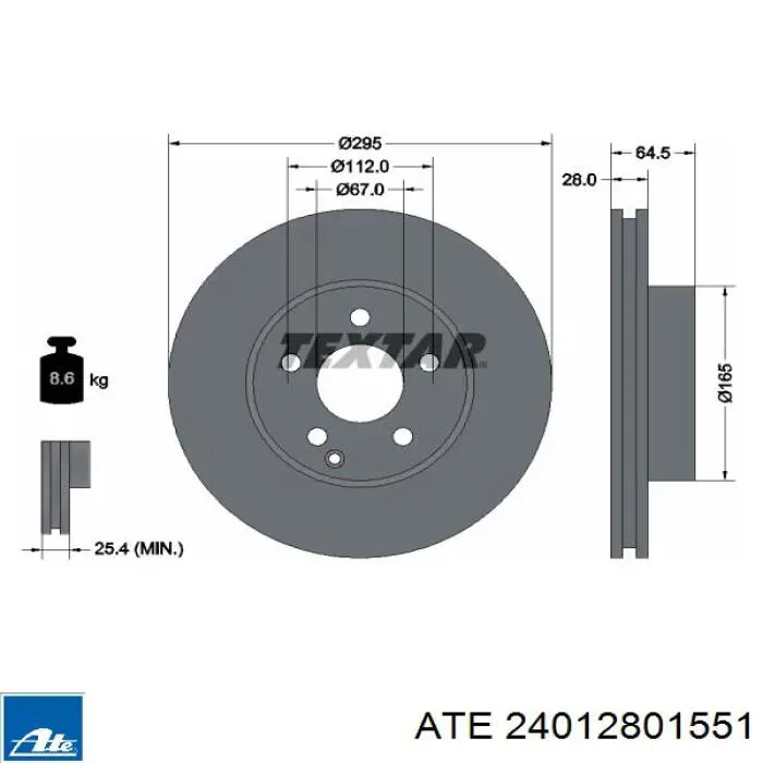 Тормоз дисковый передний ATE 24012801551 цена, от 70.57 USD