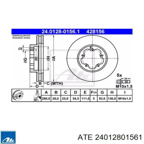 24012801561 ATE диск тормозной передний