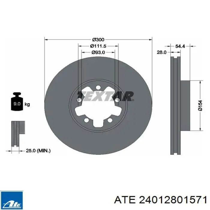 Тормоз дисковый передний ATE 24012801571 цена, от 50.00 USD