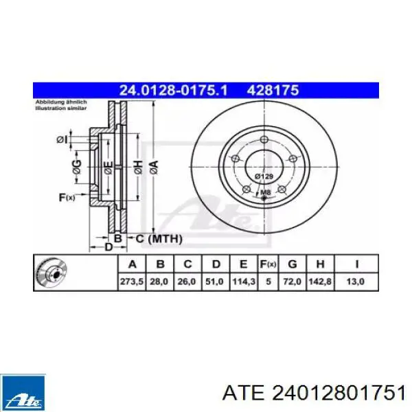 Передние тормозные диски 24012801751 ATE
