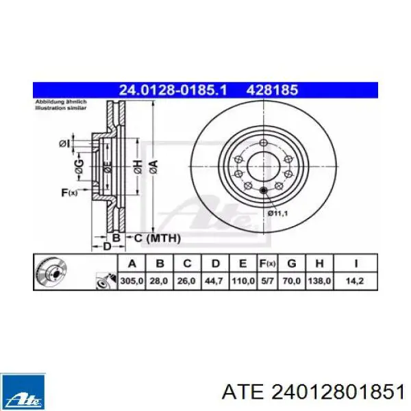 Передние тормозные диски 24012801851 ATE