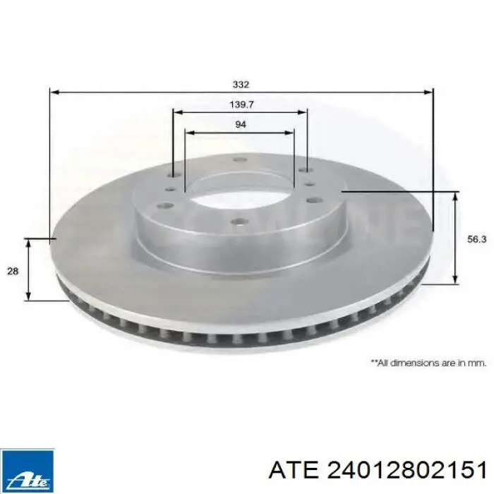 Тормоз дисковый передний ATE 24012802151 цена, от 66.95 USD